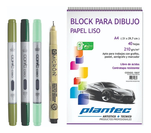 Kit Microfibra Pigma Sakura Marcador Copic Ciao Verdes Block