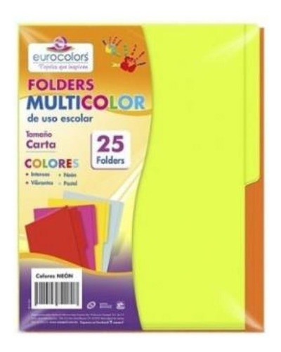 Folder Eurocolors Pu0003 Multicolor Arcoiris Neon 25 Piezas