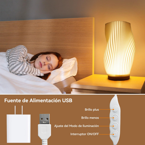 Lámpara De Mesa Noche Regulable 3 Colores Led Usb Grande