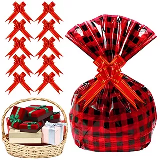 12 Pcs Large Christmas Basket Bags With 10 Bows Ribbon ...