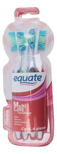 4 Pza Cepillo Dental Equate Multi Care Beneficios 4 Piezas Color Índigo