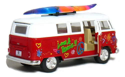 Juego De 4 Vehículos: 5 Vw Classic Van Flores Con Tabla D.