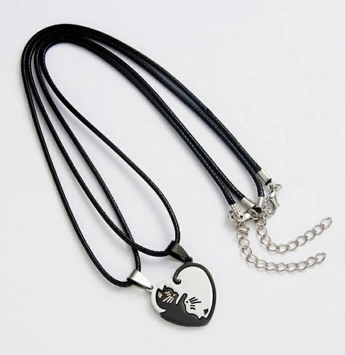 Collar Parejas Novios Acero Corazón Yin Yang Gato Amistad