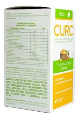 Curc Curcuma Longa 400mg Com 60 Comprimidos Revestidos Sabor Sem Sabor