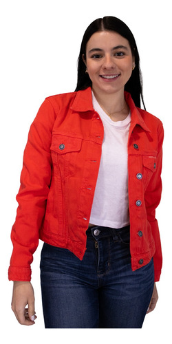 Chamarra Mujer Mezclilla Premium Vaquera Moda Casual Roja