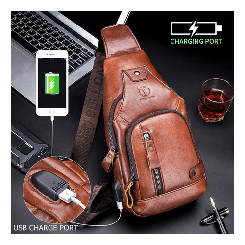 Pechera Mochila Morral Hombre Cuero Genuino Bullcaptain
