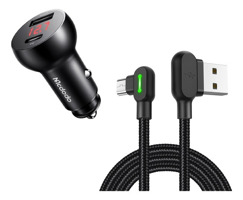 Cargador 30w De Auto Para iPhone Usb + Cable Microusb Mcdodo