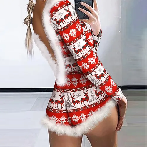 Pijama Para Mujer Con Estampado De Copos De Nieve Navideños