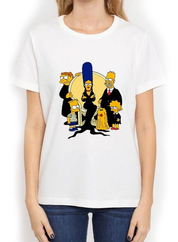 Imagen 3 de 6 de Remera Simpson Locos Addams Hombre Mujer Niños Modal Premium