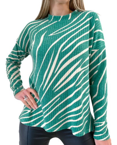 Sweater Cuello Redondo Mujer De Lanilla Brush Premium Amplio