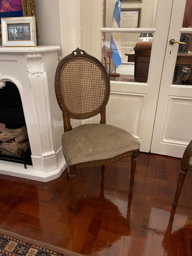 Silla Luis Xv Medallón Esterilla Marrón Beige (Usado)