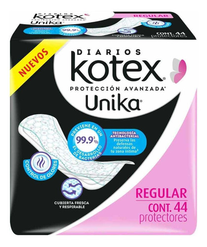 Pantiprotectores Kotex Unika Antibacterial Regular 44 Protectores