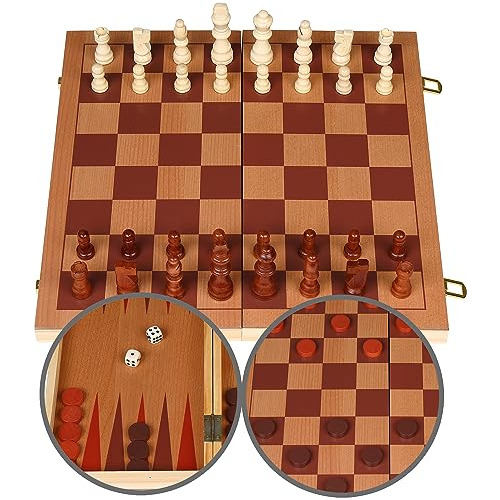 Juegos 3 En 1 Chess Checkers Backgammon Juego Con Tablero Pl