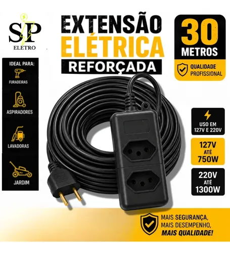 Eletro Sp Extensão Elétrica Reforçada 30 Metros 10/20a Obra Profissio