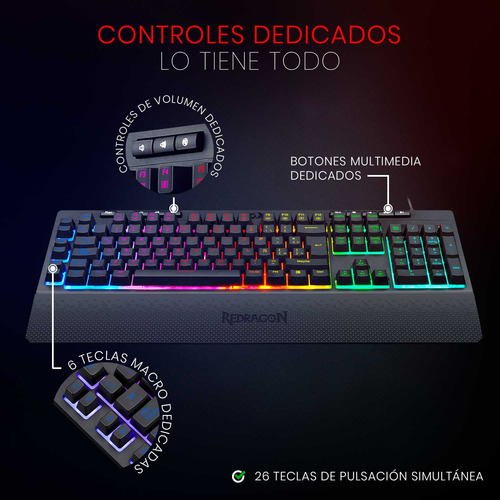 Teclado Gamer Redragon Shiva K512 Rgb, Español La, Negro
