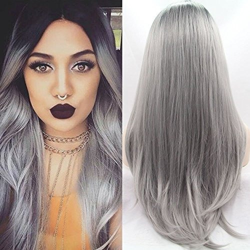 Fennell Long Ombre Dark Root Grey Natural Straight Peluca D