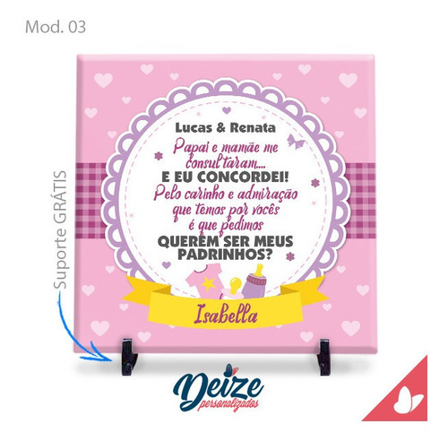 Imagem 2 de 8 de Convite Para Madrinha De Batizado Em Azulejo 20x20 Kit C/5un