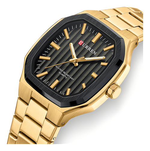 Relógios impermeáveis de aço inoxidável Curren Fashion para cor de fundo dourado/preto