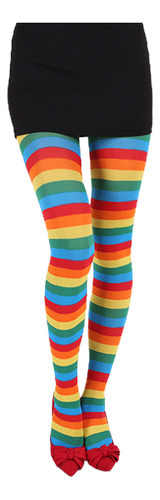 (12#mold)girls Rainbow Multicolor Striped Tights Opaque Stoc