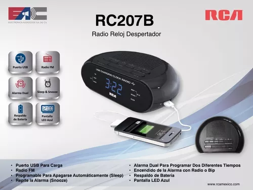 Radio reloj despertador con doble alarma y cargador USB - RC207A - MaxiTec