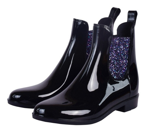 Botas Lluvia Caña Baja Mujer Chelsea Bottplie - Negro Glossy