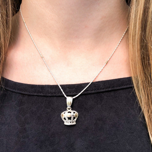 Dije Corona Con Cadena Plata Y Oro Maciza (d282)