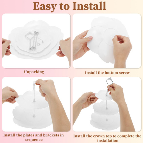 Soporte Base Para Cupcakes Postres 3 Nivel Forma Flor Blanco