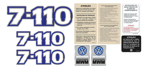 Kit Adesivos 3d Compatível Volkswagen 7-110 + Etiqueta Cmk08 Cor Emblemas 7-110 Mwm Resinados + Etiquetas