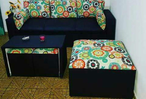 Juego De Living Mueble: Sofá + Mesa + Puff + Isla