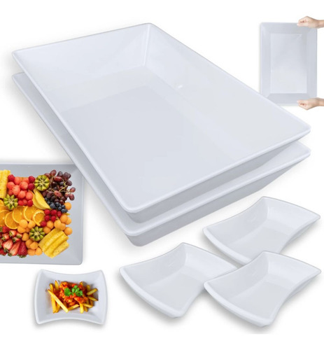 Kit 2 Tigelas 35cm Retangular Buffet + 3 Tigelas Curva 300ml