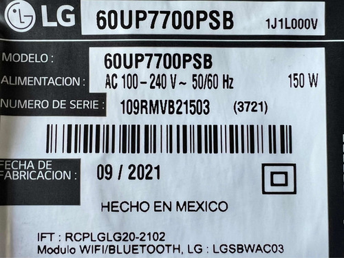 Fuente LG 60up7700psb Eax69502502(1.0) Eay65895632 Hosp Pan* (Usado)