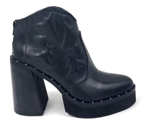 Bota Botineta De Mujer Taco De Madera Cuero Premium Bvh301