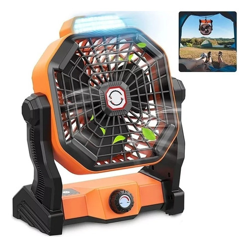 Ventilador De Campamento Recargable Con Luz Led Y Gancho