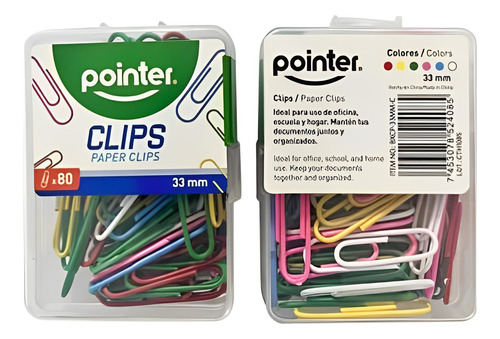 Clips Sujeta Papeles 80pzas De Colores 33mm Pointer