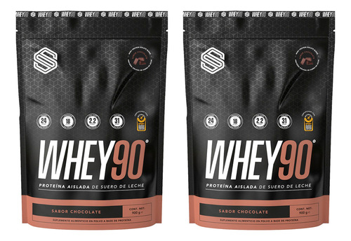 Whey 90 Proteína Aislada 31 Porciones 900g Doble Pack Sabor Chocolate