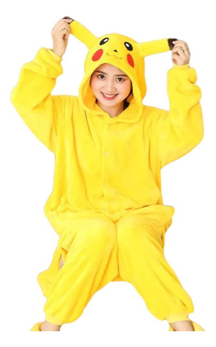 Pijama Niños Disfraz Con Capucha Y Botones Pikachu