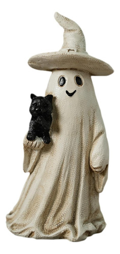 Figura De Fantasma De Halloween Y Gato Negro, Beige