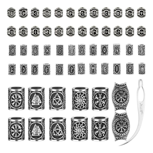 Abalorios De Barba Vikinga Runas Nórdicas Pulsera De Plata