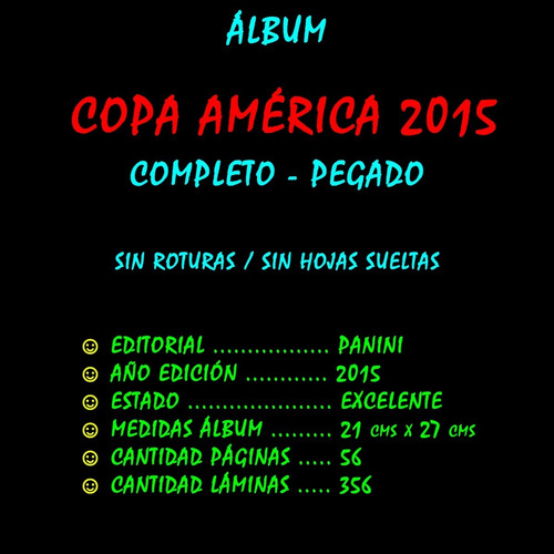 Imagen 6 de 7 de ¬¬ Álbum Fútbol Copa América 2015 Panini Completo Zp