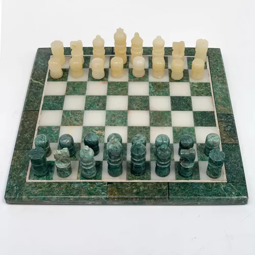 Lindo tabuleiro de xadrez (40x40cm) com peças de xadrez em mármore - Mármore  - Catawiki