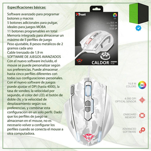 Mouse Trust Gxt 155w Gaming White Camouflage Pesas 4000dpi