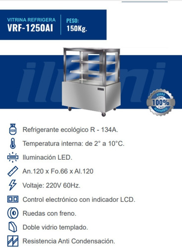 Vitrina Refrigerada 1.20x1200mm 370l Ilumi Vidrio Plano