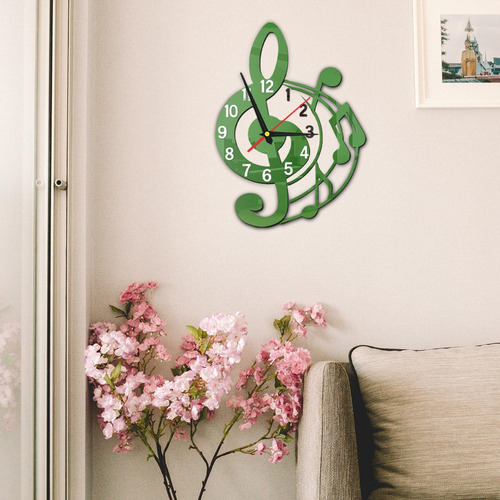 Reloj De Pared Silent Sweet Musical Diseño Verde