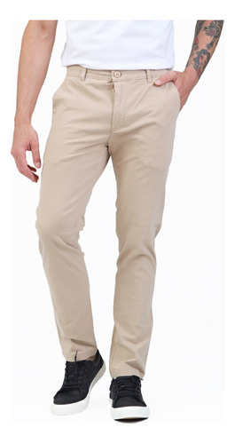 Pantalón Chino Slim Bravo Jeans De Gabardina Beige