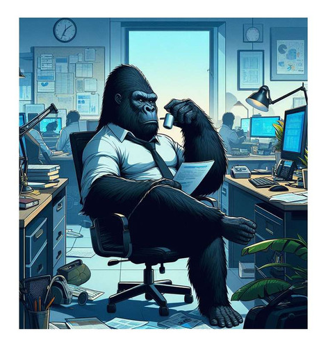 Vinilo 60x60cm Gorila Con Corbata Trabajando En Oficina
