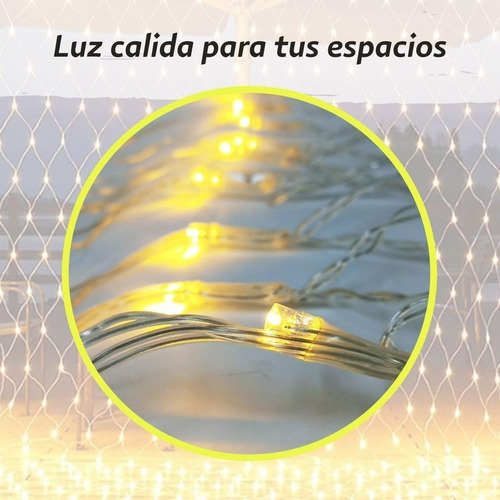 Imagen 5 de 10 de Cortina Red Luces Navidad Calida Guirnalda 2x2 Metros Oryx