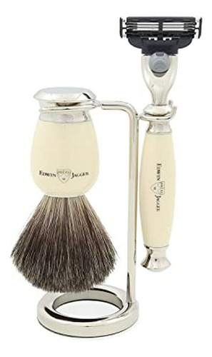Edwin Jagger Simulated Ivory And Nickel Shaving Set
