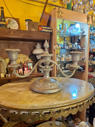 Antiguo Candelabro 3 Velas Peltre Plateado (Usado)