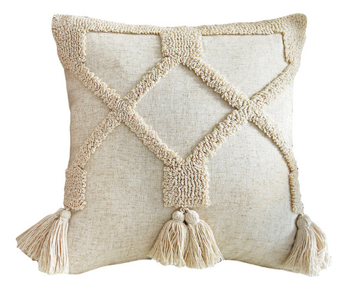 (a) Almohada Para Funda, Tufte Tejido Con Borlas Tribales Y