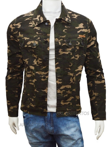 jaqueta jeans masculina camuflada